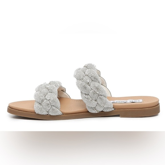 Steve Madden Dolay Silver Sparkly Gem Stone Bling Rope Slip On Flat Sandals Sz 8 - Picture 3 of 16